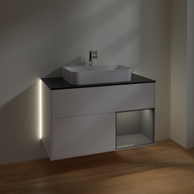 Тумба под раковину Villeroy & Boch Finion 100х50,1 см с подсветкой МДФ белый матовый лак/стекло черное матовое G372GKMT