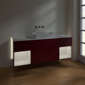 Тумба под раковину Villeroy & Boch Finion 160х50,1 см с подсветкой МДФ пион матовый лак/стекло белое матовое G741GFHB