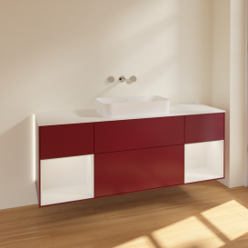 Тумба под раковину Villeroy & Boch Finion 160х50,1 см с подсветкой МДФ пион матовый лак/стекло белое матовое G741GFHB