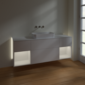 Тумба под раковину Villeroy & Boch Finion 160х50,1 см с подсветкой МДФ белый матовый лак/стекло белое матовое G741GFMT