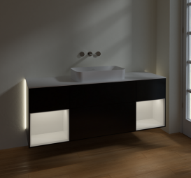Тумба под раковину Villeroy & Boch Finion 160х50,1 см с подсветкой МДФ черный матовый лак/стекло белое матовое G741GFPD