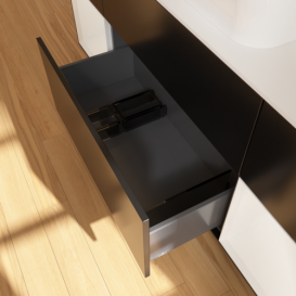 Тумба под раковину Villeroy & Boch Finion 160х50,1 см с подсветкой МДФ черный матовый лак/стекло белое матовое G741GFPD