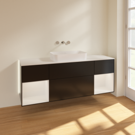Тумба под раковину Villeroy & Boch Finion 160х50,1 см с подсветкой МДФ черный матовый лак/стекло белое матовое G741GFPD