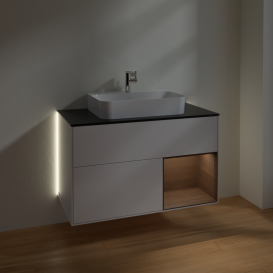 Тумба под раковину Villeroy & Boch Finion 100х50,1 см с подсветкой МДФ глянцевый белый лак/стекло черное матовое G372GNGF