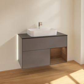 Тумба под раковину Villeroy & Boch Finion 100х50,1 см с подсветкой МДФ антрацит матовый лак/стекло черное матовое G372GNGK