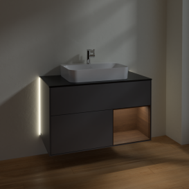 Тумба под раковину Villeroy & Boch Finion 100х50,1 см с подсветкой МДФ антрацит матовый лак/стекло черное матовое G372GNGK