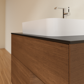 Тумба под раковину Villeroy & Boch Finion 100х50,1 см с подсветкой МДФ шпон грецкого ореха/стекло черное матовое G372GNGN