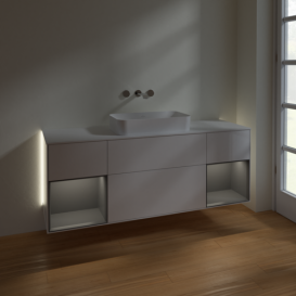 Тумба под раковину Villeroy & Boch Finion 160х50,1 см с подсветкой МДФ глянцевый белый лак/стекло белое матовое  G741GKGF