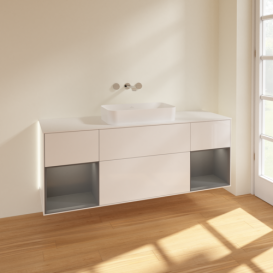 Тумба під раковину Villeroy & Boch Finion 160х50,1 см з підсвіткою МДФ білий глянцевий лак/скло біле матове G741GKGF