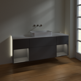 Тумба под раковину Villeroy & Boch Finion 160х50,1 см с подсветкой МДФ антрацит матовый лак/стекло белое матовое G741GKGK
