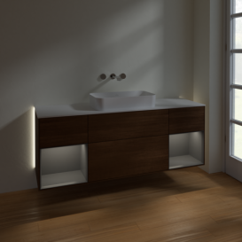 Тумба под раковину Villeroy & Boch Finion 160х50,1 см с подсветкой МДФ шпон грецкого ореха/стекло белое матовое G741GKGN