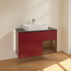 Тумба под раковину Villeroy & Boch Finion 100х50,1 см с подсветкой МДФ пион матовый лак/стекло черное матовое G372GNHB