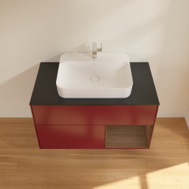 Тумба под раковину Villeroy & Boch Finion 100х50,1 см с подсветкой МДФ пион матовый лак/стекло черное матовое G372GNHB