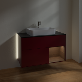 Тумба под раковину Villeroy & Boch Finion 100х50,1 см с подсветкой МДФ пион матовый лак/стекло черное матовое G372GNHB