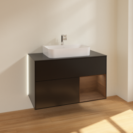 Тумба под раковину Villeroy & Boch Finion 100х50,1 см с подсветкой МДФ черный матовый лак/стекло черное матовое G372GNPD