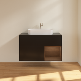 Тумба под раковину Villeroy & Boch Finion 100х50,1 см с подсветкой МДФ черный матовый лак/стекло черное матовое G372GNPD
