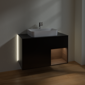 Тумба под раковину Villeroy & Boch Finion 100х50,1 см с подсветкой МДФ черный матовый лак/стекло черное матовое G372GNPD