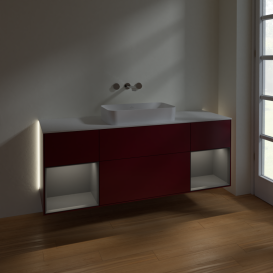 Тумба под раковину Villeroy & Boch Finion 160х50,1 см с подсветкой МДФ пион матовый лак/стекло белое матовое G741GKHB