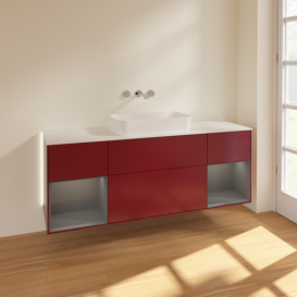 Тумба под раковину Villeroy & Boch Finion 160х50,1 см с подсветкой МДФ пион матовый лак/стекло белое матовое G741GKHB