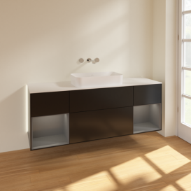 Тумба под раковину Villeroy & Boch Finion 160х50,1 см с подсветкой МДФ черный матовый лак/стекло белое матовое G741GKPD