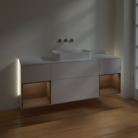 Тумба под раковину Villeroy & Boch Finion 160х50,1 см с подсветкой МДФ глянцевый белый лак/стекло белое матовое G741GNGF