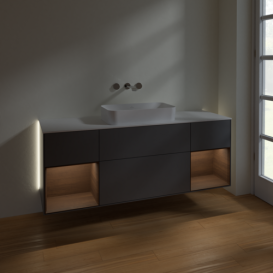 Тумба под раковину Villeroy & Boch Finion 160х50,1 см с подсветкой МДФ антрацит матовый лак/стекло белое матовое G741GNGK