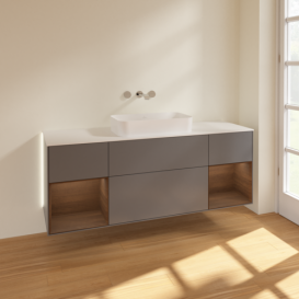 Тумба под раковину Villeroy & Boch Finion 160х50,1 см с подсветкой МДФ антрацит матовый лак/стекло белое матовое G741GNGK