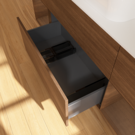 Тумба под раковину Villeroy & Boch Finion 160х50,1 см с подсветкой МДФ шпон грецкого ореха/стекло белое матовое G741GNGN