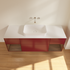 Тумба под раковину Villeroy & Boch Finion 160х50,1 см с подсветкой МДФ пион матовый лак/стекло белое матовое G741GNHB