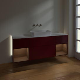 Тумба под раковину Villeroy & Boch Finion 160х50,1 см с подсветкой МДФ пион матовый лак/стекло белое матовое G741GNHB