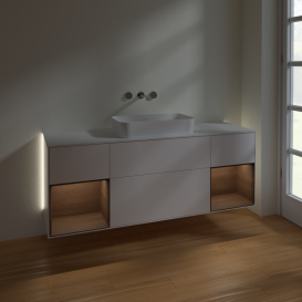 Тумба под раковину Villeroy & Boch Finion 160х50,1 см с подсветкой МДФ белый матовый лак/стекло белое матовое G741GNMT