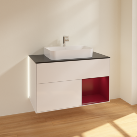 Тумба под раковину Villeroy & Boch Finion 100х50,1 см с подсветкой МДФ глянцевый белый лак/стекло черное матовое G372HBGF