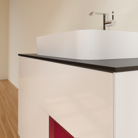 Тумба под раковину Villeroy & Boch Finion 100х50,1 см с подсветкой МДФ глянцевый белый лак/стекло черное матовое G372HBGF