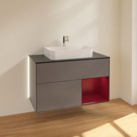 Тумба под раковину Villeroy & Boch Finion 100х50,1 см с подсветкой МДФ антрацит матовый лак/стекло черное матовое G372HBGK