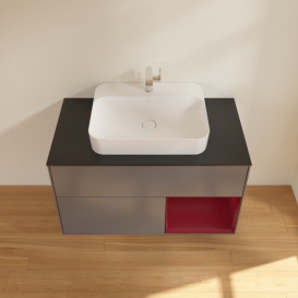 Тумба под раковину Villeroy & Boch Finion 100х50,1 см с подсветкой МДФ антрацит матовый лак/стекло черное матовое G372HBGK