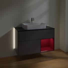 Тумба под раковину Villeroy & Boch Finion 100х50,1 см с подсветкой МДФ антрацит матовый лак/стекло черное матовое G372HBGK
