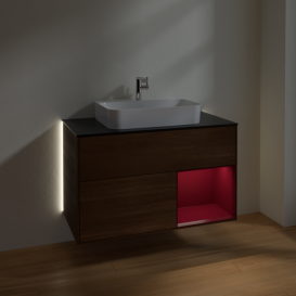 Тумба под раковину Villeroy & Boch Finion 100х50,1 см с подсветкой МДФ шпон грецкого ореха/стекло черное матовое G372HBGN