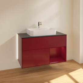 Тумба под раковину Villeroy & Boch Finion 100х50,1 см с подсветкой МДФ пион матовый лак/стекло черное матовое G372HBHB