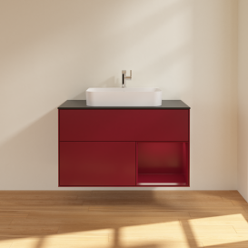 Тумба под раковину Villeroy & Boch Finion 100х50,1 см с подсветкой МДФ пион матовый лак/стекло черное матовое G372HBHB