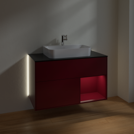 Тумба под раковину Villeroy & Boch Finion 100х50,1 см с подсветкой МДФ пион матовый лак/стекло черное матовое G372HBHB