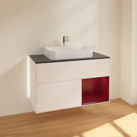 Тумба под раковину Villeroy & Boch Finion 100х50,1 см с подсветкой МДФ белый матовый лак/стекло черное матовое G372HBMT