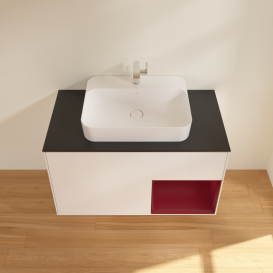 Тумба под раковину Villeroy & Boch Finion 100х50,1 см с подсветкой МДФ белый матовый лак/стекло черное матовое G372HBMT