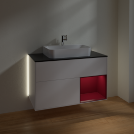 Тумба под раковину Villeroy & Boch Finion 100х50,1 см с подсветкой МДФ белый матовый лак/стекло черное матовое G372HBMT