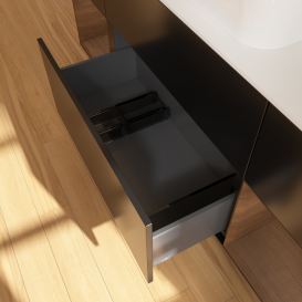 Тумба под раковину Villeroy & Boch Finion 160х50,1 см с подсветкой МДФ черный матовый лак/стекло белое матовое G741GNPD