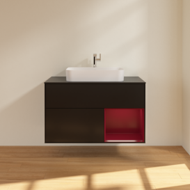Тумба под раковину Villeroy & Boch Finion 100х50,1 см с подсветкой МДФ черный матовый лак/стекло черное матовое G372HBPD
