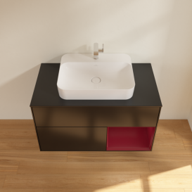 Тумба под раковину Villeroy & Boch Finion 100х50,1 см с подсветкой МДФ черный матовый лак/стекло черное матовое G372HBPD