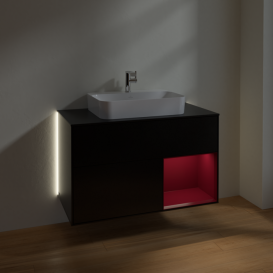 Тумба под раковину Villeroy & Boch Finion 100х50,1 см с подсветкой МДФ черный матовый лак/стекло черное матовое G372HBPD