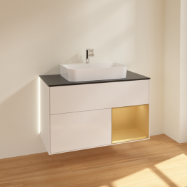 Тумба под раковину Villeroy & Boch Finion 100х50,1 см с подсветкой МДФ глянцевый белый лак/стекло черное матовое G372HFGF