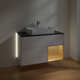 Тумба под раковину Villeroy & Boch Finion 100х50,1 см с подсветкой МДФ глянцевый белый лак/стекло черное матовое G372HFGF