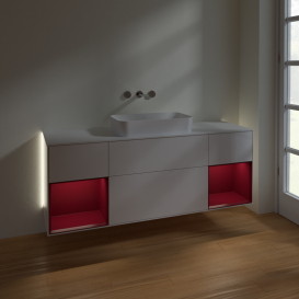 Тумба под раковину Villeroy & Boch Finion 160х50,1 см с подсветкой МДФ глянцевый белый лак/стекло белое матовое G741HBGF